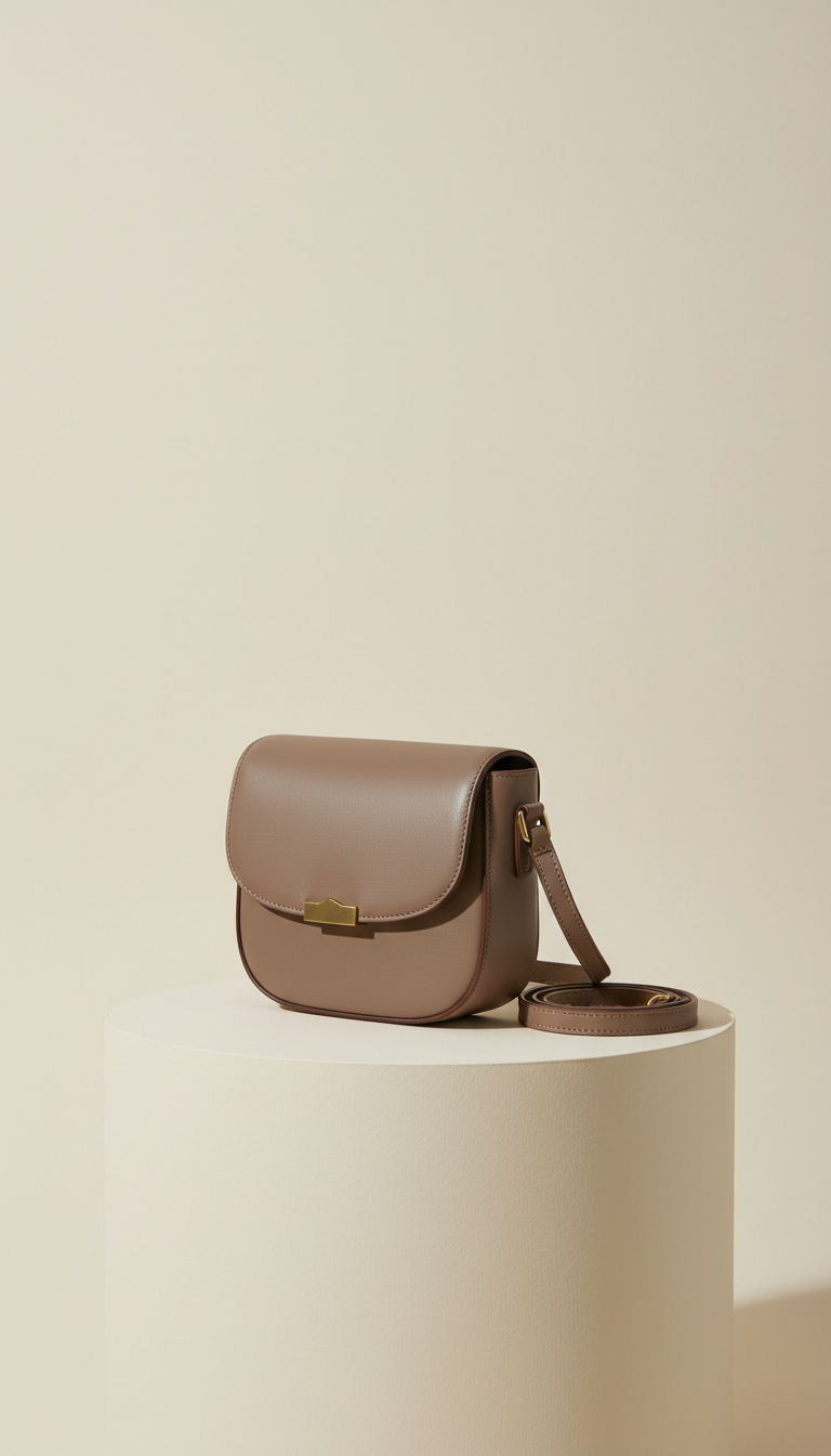 Compact Leather Shoulder Bag with Foldover Flap
